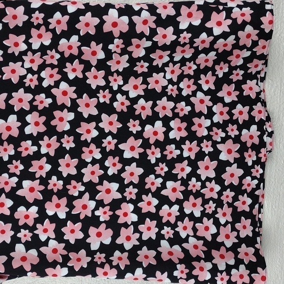 Cabi Black Pink Floral V-Neck Pleated Front Short Cap Sleeve Pullover Tunic Top - Picture 11 of 12